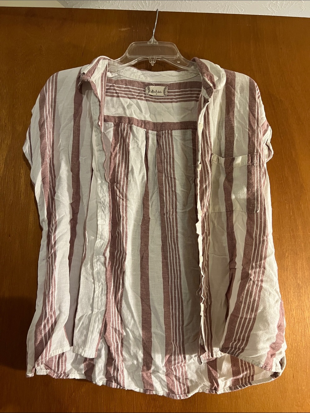 Altar'd State Cream and Mauve Striped Button-Down Shirt
